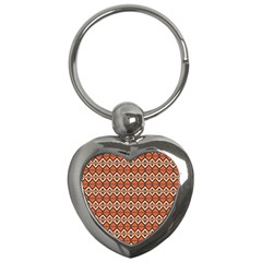 Brown Orange Rhombus Pattern Key Chain (heart)