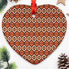 Brown Orange Rhombus Pattern Heart Ornament (two Sides) by LalyLauraFLM