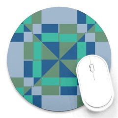 Green Blue Shapes Round Mousepad by LalyLauraFLM