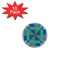 Green Blue Shapes 1  Mini Button (10 Pack) 