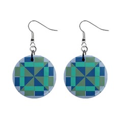 Green Blue Shapes 1  Button Earrings