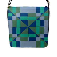 Green Blue Shapes Flap Closure Messenger Bag (l) by LalyLauraFLM