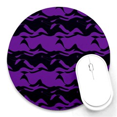 Mauve Black Waves Round Mousepad