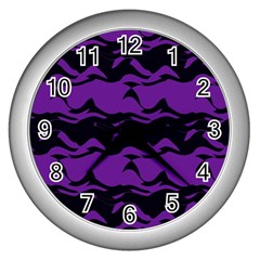 Mauve Black Waves Wall Clock (silver) by LalyLauraFLM