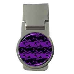 Mauve Black Waves Money Clip (round) by LalyLauraFLM