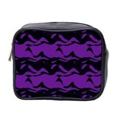 Mauve Black Waves Mini Toiletries Bag (two Sides) by LalyLauraFLM