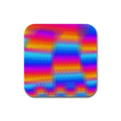 Psychedelic Rainbow Heat Waves Rubber Square Coaster (4 Pack)  by KirstenStar