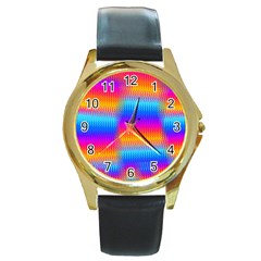 Psychedelic Rainbow Heat Waves Round Gold Metal Watches by KirstenStar