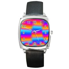 Psychedelic Rainbow Heat Waves Square Metal Watches by KirstenStar