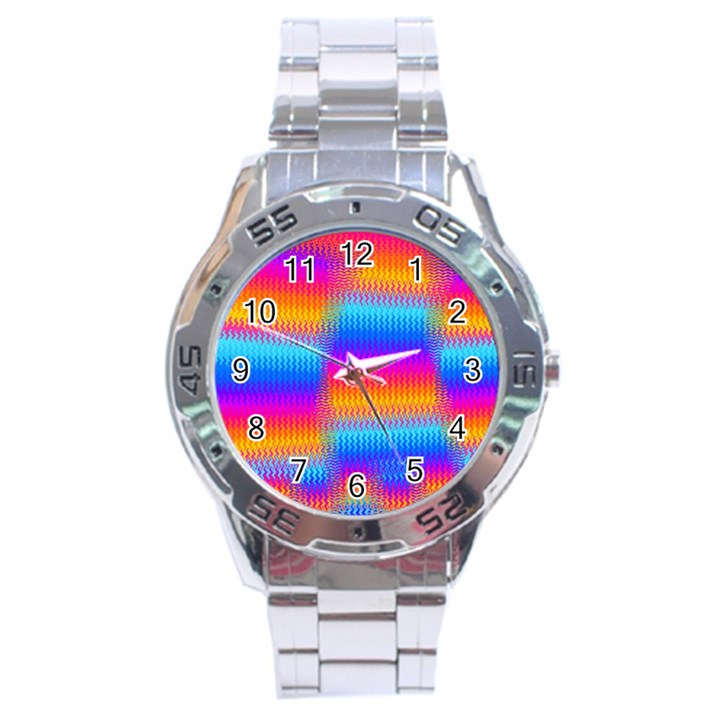 Psychedelic Rainbow Heat Waves Stainless Steel Men s Watch