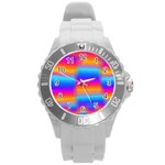 Psychedelic Rainbow Heat Waves Round Plastic Sport Watch (L) Front