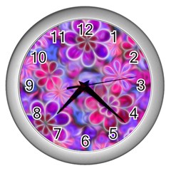 Pretty Floral Painting Wall Clocks (silver)  by KirstenStar