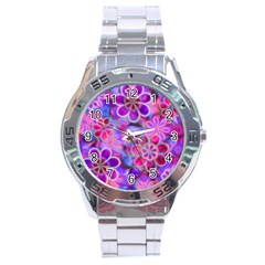 Pretty Floral Painting Stainless Steel Men s Watch