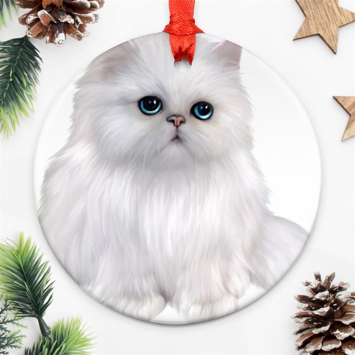 White Persian Cat Clipart Ornament (Round) 