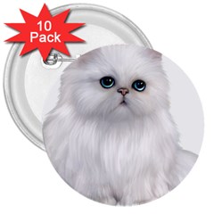 White Persian Cat Clipart 3  Buttons (10 Pack) 