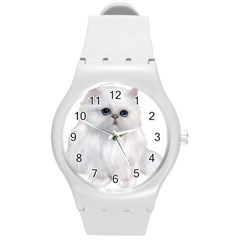 White Persian Cat Clipart Round Plastic Sport Watch (m)