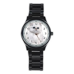 White Persian Cat Clipart Stainless Steel Round Watches