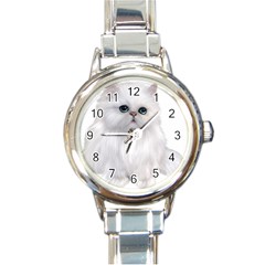 White Persian Cat Clipart Round Italian Charm Watches