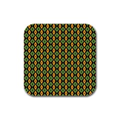 Green Yellow Rhombus Pattern Rubber Square Coaster (4 Pack)