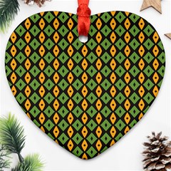 Green Yellow Rhombus Pattern Heart Ornament (two Sides) by LalyLauraFLM