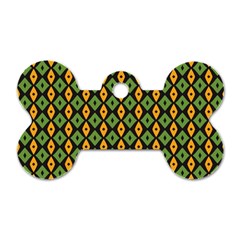 Green Yellow Rhombus Pattern Dog Tag Bone (two Sides) by LalyLauraFLM