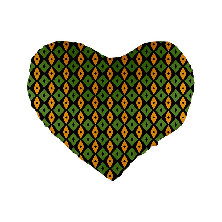 Green yellow rhombus pattern Standard 16  Premium Heart Shape Cushion 