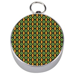 Green Yellow Rhombus Pattern Silver Compass by LalyLauraFLM