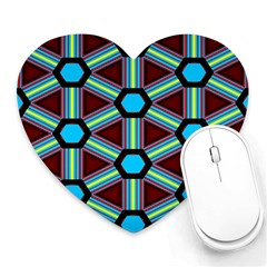 Stripes And Hexagon Pattern Heart Mousepad by LalyLauraFLM