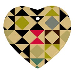 Rhombus And Triangles Pattern Ornament (heart) by LalyLauraFLM