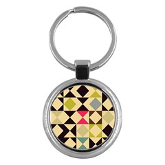 Rhombus And Triangles Pattern Key Chain (round) by LalyLauraFLM