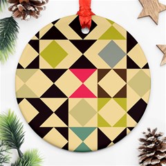 Rhombus And Triangles Pattern Round Ornament (two Sides)