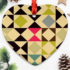 Rhombus And Triangles Pattern Heart Ornament (two Sides)