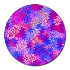 Pink And Purple Marble Waves Round Mousepads