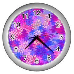 Pink And Purple Marble Waves Wall Clocks (silver) 