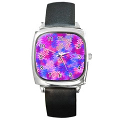 Pink And Purple Marble Waves Square Metal Watches