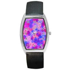 Pink And Purple Marble Waves Barrel Metal Watches