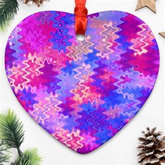 Pink And Purple Marble Waves Heart Ornament (2 Sides) by KirstenStar