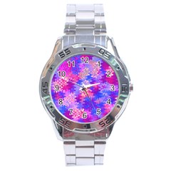 Pink And Purple Marble Waves Stainless Steel Men s Watch