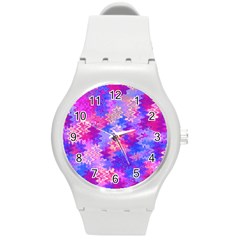 Pink And Purple Marble Waves Round Plastic Sport Watch (m)