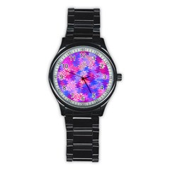 Pink And Purple Marble Waves Stainless Steel Round Watches