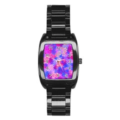 Pink And Purple Marble Waves Stainless Steel Barrel Watch