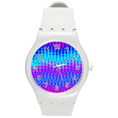 Melting Blues And Pinks Round Plastic Sport Watch (m)