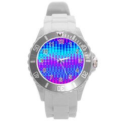 Melting Blues And Pinks Round Plastic Sport Watch (l) by KirstenStar