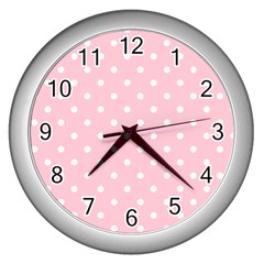 Pink Polka Dots Wall Clocks (silver)  by LokisStuffnMore