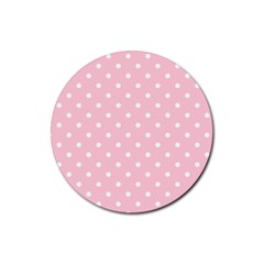 Pink Polka Dots Rubber Round Coaster (4 Pack) 