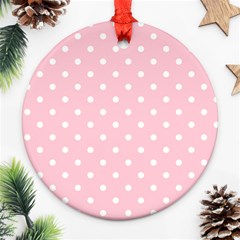 Pink Polka Dots Round Ornament (two Sides)  by LokisStuffnMore