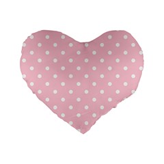 Pink Polka Dots Standard 16  Premium Heart Shape Cushions by LokisStuffnMore