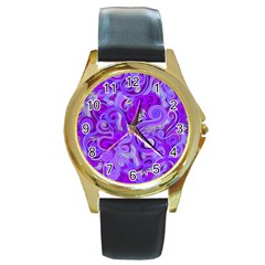 Lavender Swirls Round Gold Metal Watches