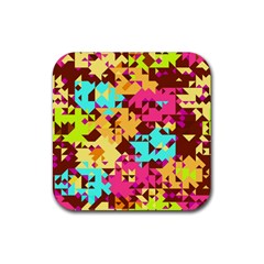 Shapes In Retro Colors Rubber Coaster (square)