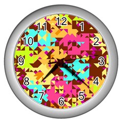 Shapes In Retro Colors Wall Clock (silver)